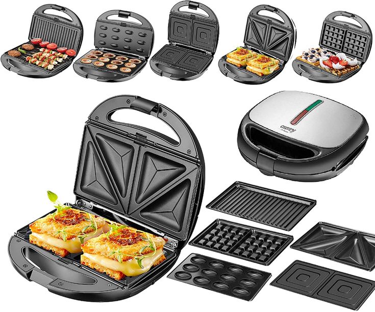5-in-1 Sandwich Maker, 5 Interchangeable Plates, Waffle Iron, Contact Grill, Electric Grill, Multigrill, Nut Toaster, Witch Hazel Nut Biscuit Oreschki Maker